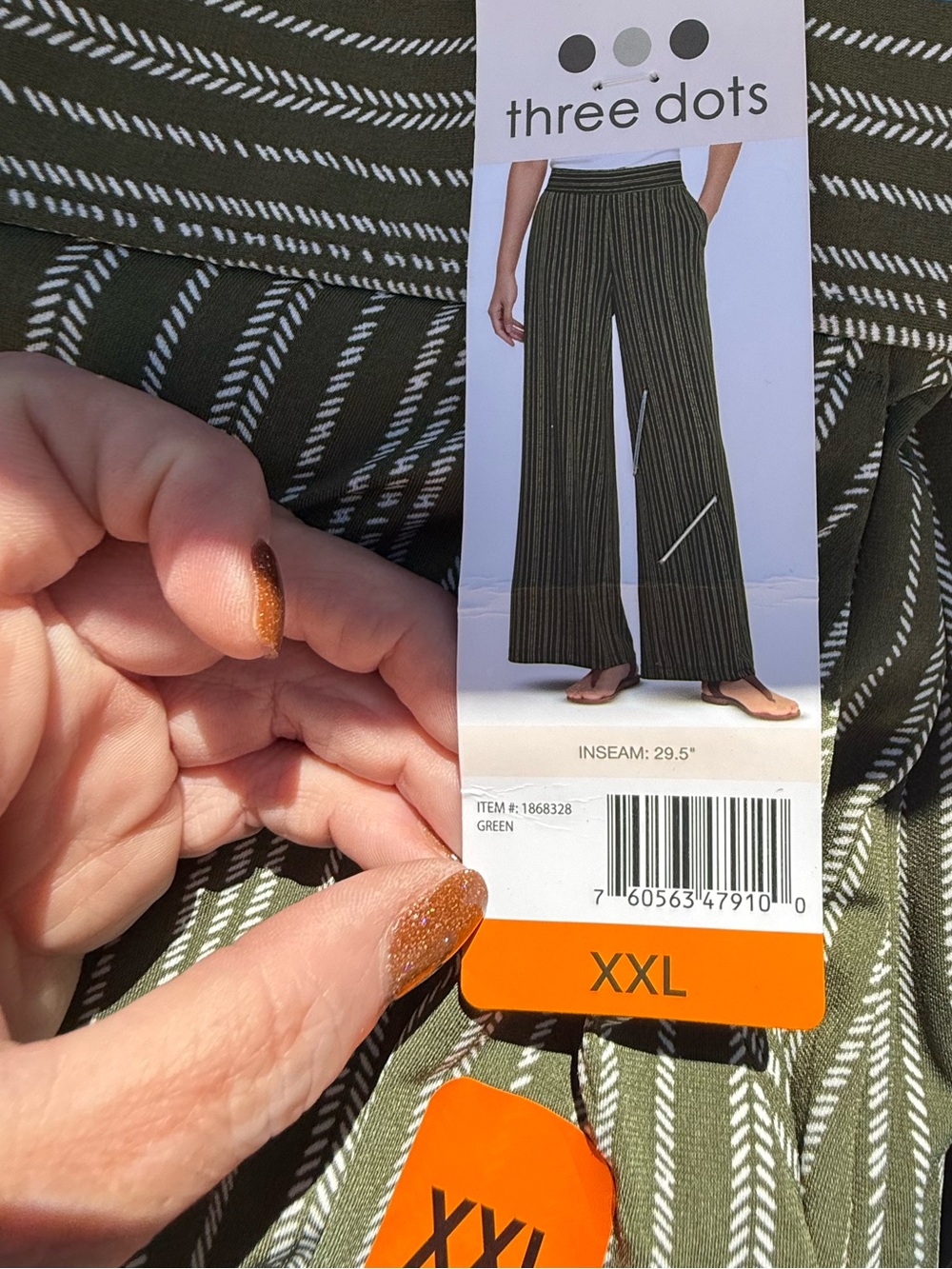 NWT Three Dots Olive Striped Wide Leg Knit Pants size XXL - Picture 8 of 9